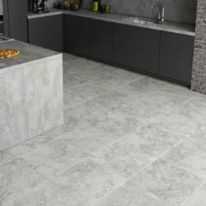 Gray tile flooring in a space | Petersen's Carpet & Flooring