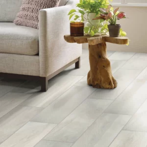 Wood-look tile flooring in living room | Petersen's Carpet & Flooring