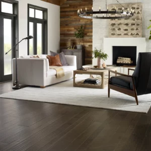 Dark hardwood flooring in a modern living room | Petersen's Carpet & Flooring