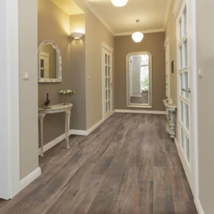 Wood-look tile flooring in hallway | Petersen's Carpet & Flooring